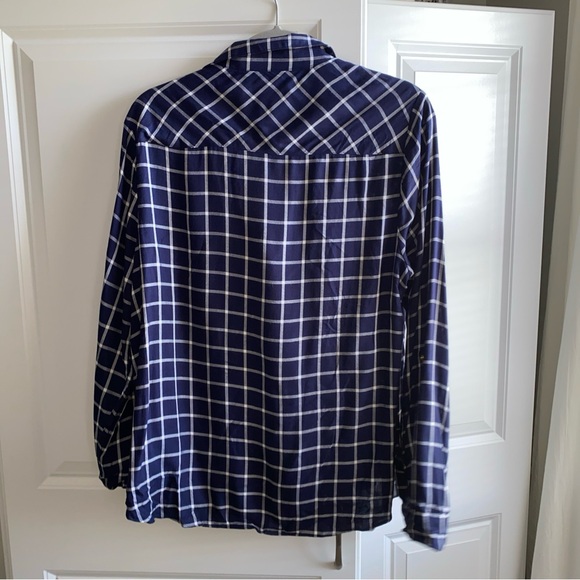 MICHAEL  Michael Kors Plaid Blouse Women’s Large Navy White‎ Plaid Gold Buttons - Picture 13 of 16